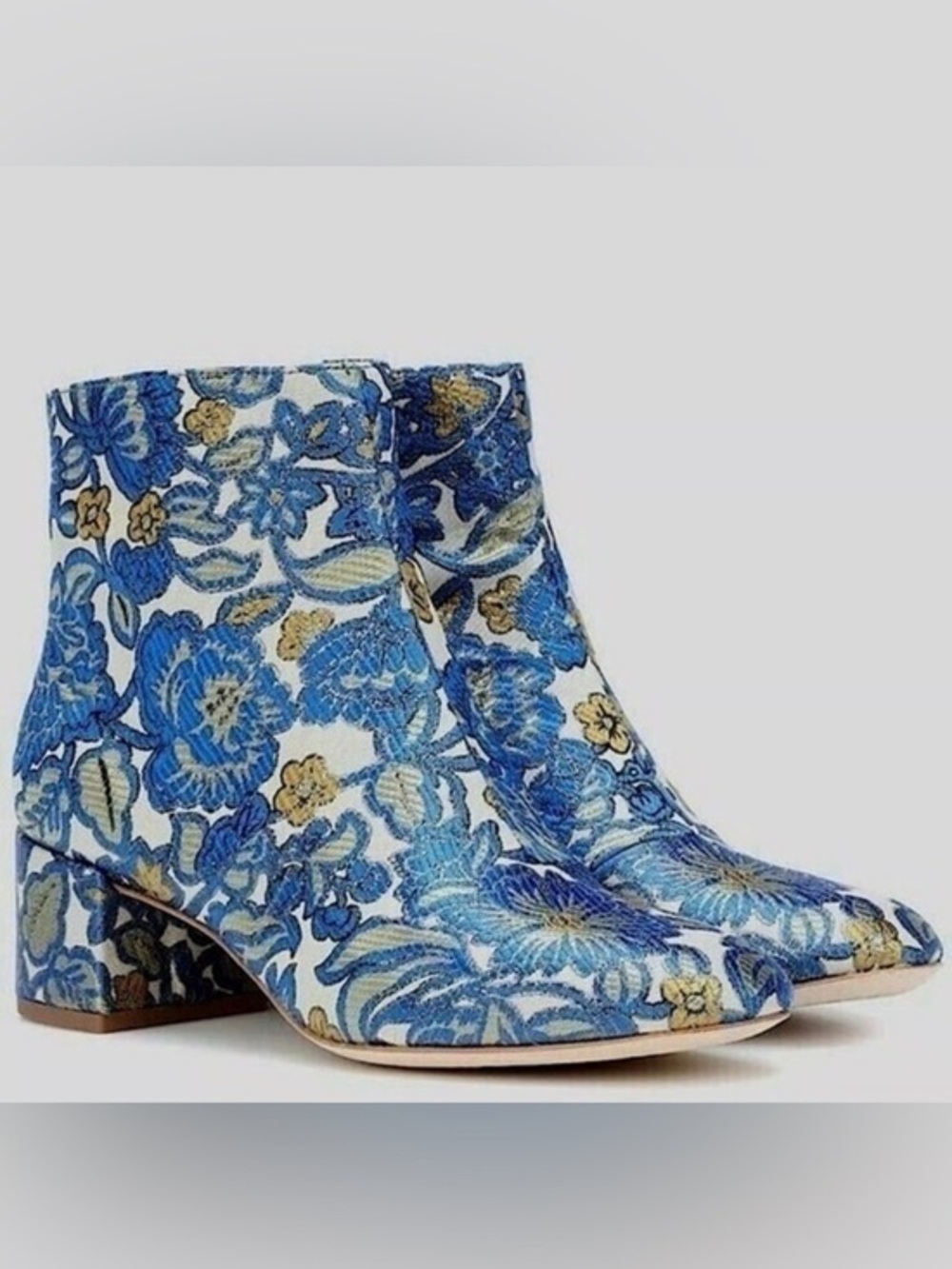 Tory Burch Shelby brocade blue floral heeled booties
